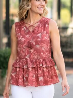 Du Jour Dusty Rose Boho Top Tassel Lace Sleeveless S